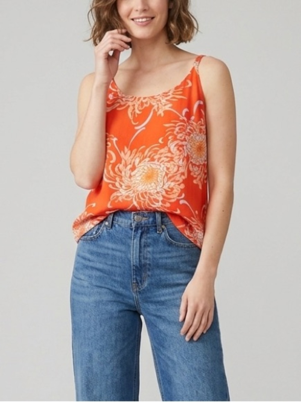 Cabi Orange Mum Cami Floral Spaghetti Strap Tank